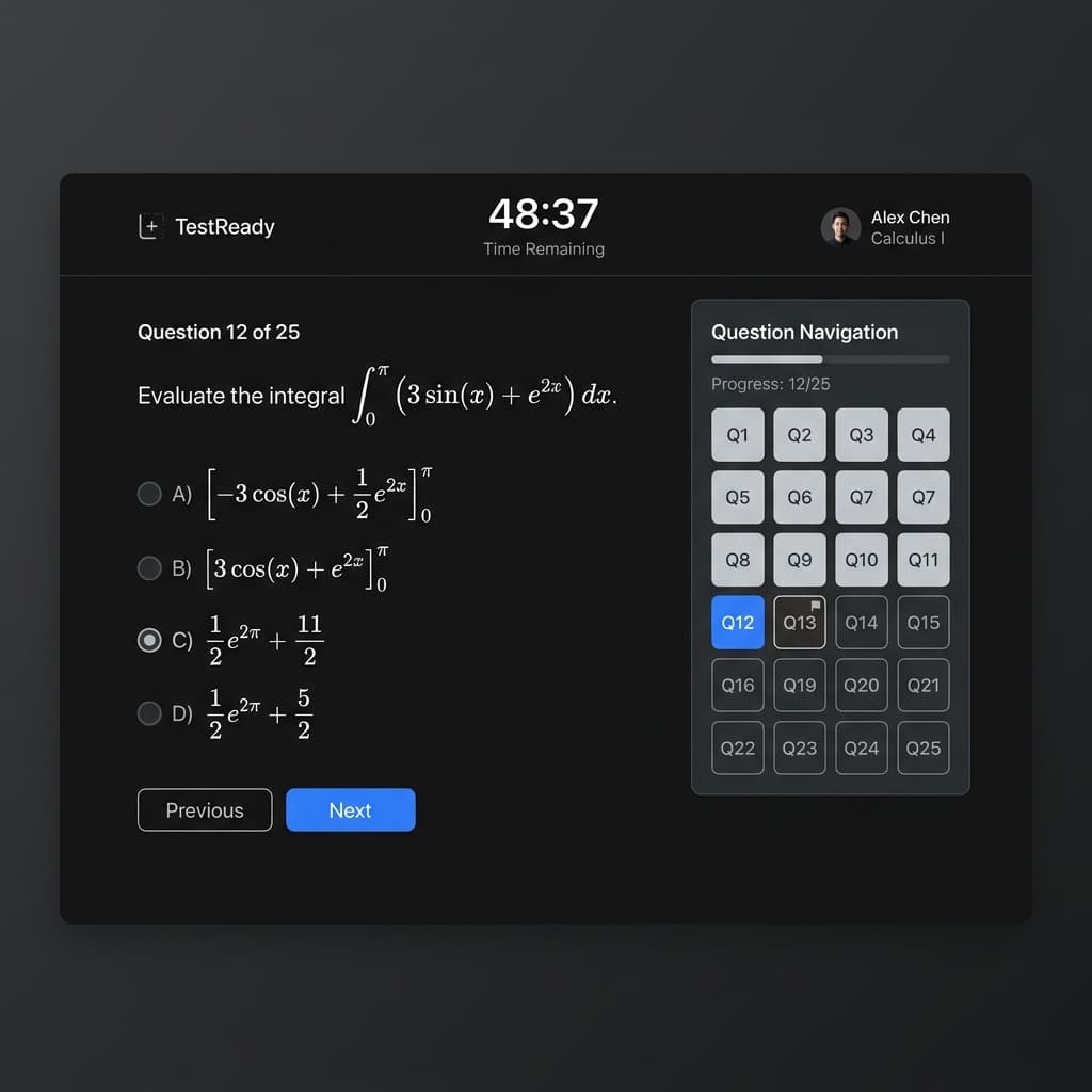 Test interface showing question navigation and timer